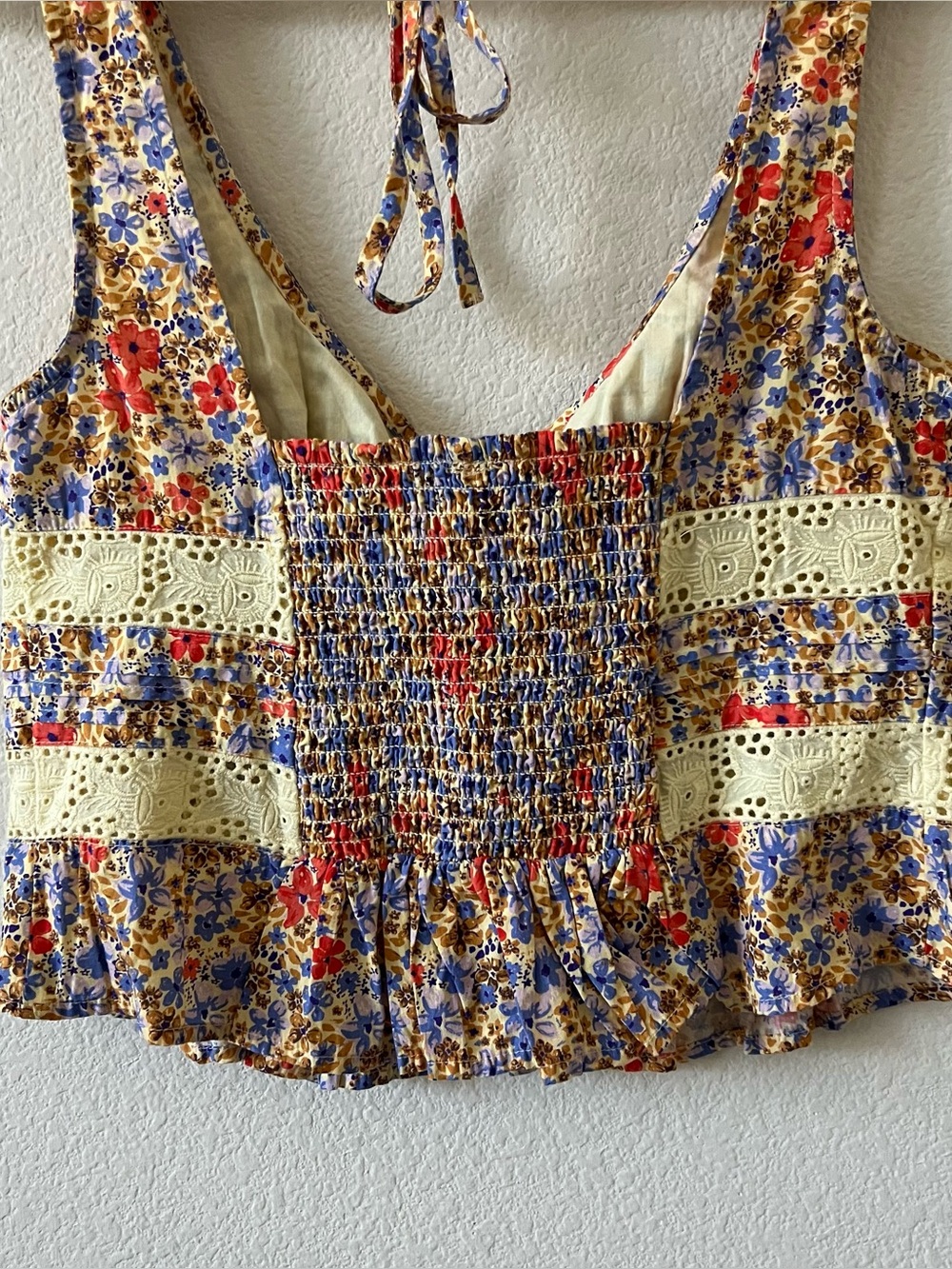 NWT Free People Kiana Floral Eyelet Peplum Tank Smocked Boho Top Small - Picture 12 of 16